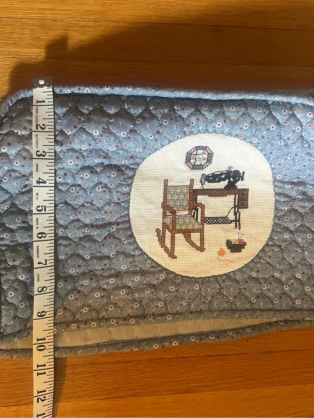 Vtg Handmade Sewing Machine Cover with Cross-stitched Sewing Motif